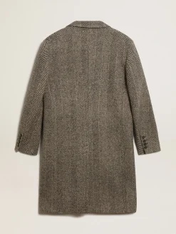 Fashion Casaco masculino de abotoamento simples de lã com trama espinha de peixe bege e cinza Casacos e blusões