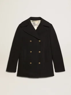 New Casaco peacoat feminino azul-escuro com botões heráldicos dourados MULHER Casacos e blusões