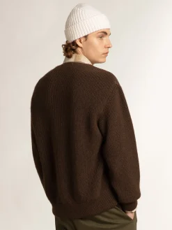 Cheap -colored leather and knit V-neck cardigan Casacos e blusões