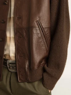 Cheap -colored leather and knit V-neck cardigan Casacos e blusões