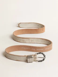 Fashion Cinto branco e bege com fivela prateada entrelaçada MULHER Cintos