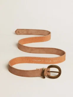 Best Sale Cinto de couro nubuk cinza com fivela dourada MULHER Cintos