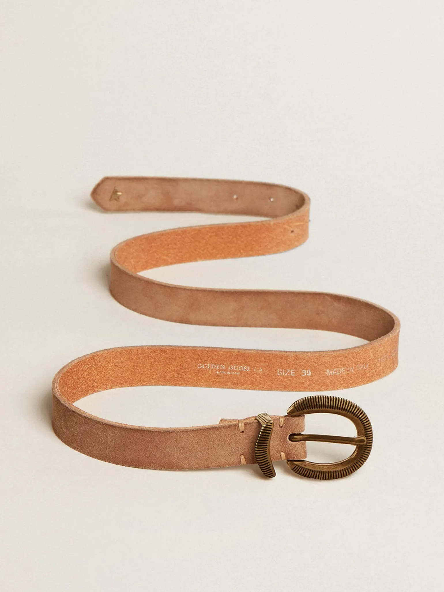 Best Sale Cinto de couro nubuk cinza com fivela dourada MULHER Cintos