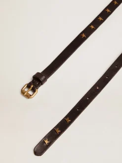 Best Cinto feminino de couro preto com tachas em forma de estrela MULHER Cintos