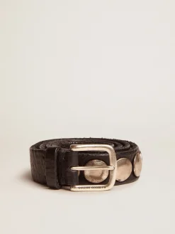 Discount Cinto feminino Trinidad preto de couro lavado com tachas prateadas MULHER Cintos