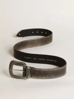 Cheap Cinto masculino de couro preto com fivela decorada Cintos
