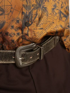 Cheap Cinto masculino de couro preto com fivela decorada Cintos