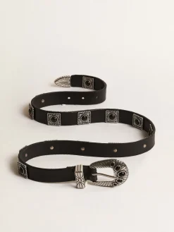 Sale Cinto Shell de couro preto com tachas prateadas MULHER Cintos