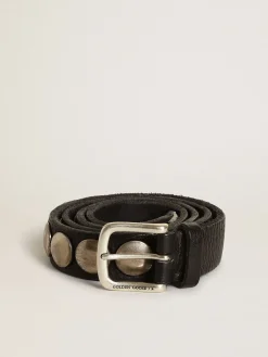 Outlet Cinto Trinidad preto de couro lavado com tachas Cintos