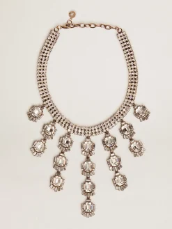 Fashion Colar feminino na cor ouro velho com cristais pendentes MULHER Joias