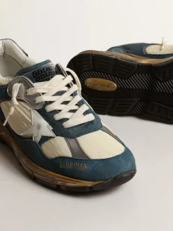 Best Sale Dad-Star Masculino de suede azul petróleo, estrela de couro branco Dad-Star