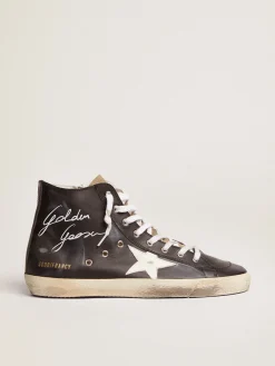 Fashion Francis feminino com cabedal de couro preto e estrela branca MULHER Francy