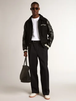 Flash Sale Jaqueta bomber de lã preta com patch Casacos e blusões