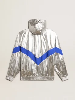 Shop Jaqueta corta-vento masculina de tecido técnico prateado Casacos e blusões