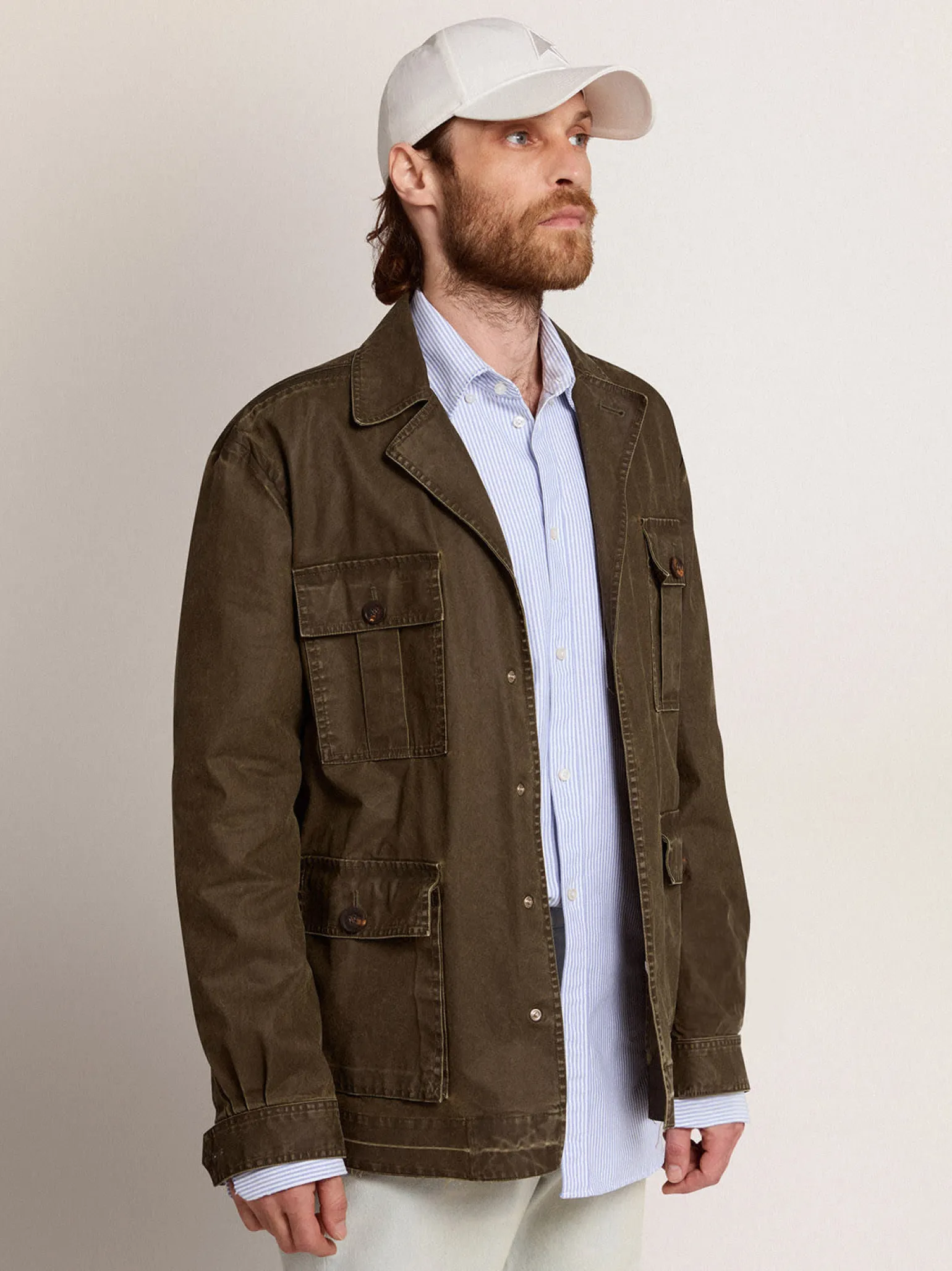 Hot Jaqueta safari masculina de lona verde-militar Casacos e blusões