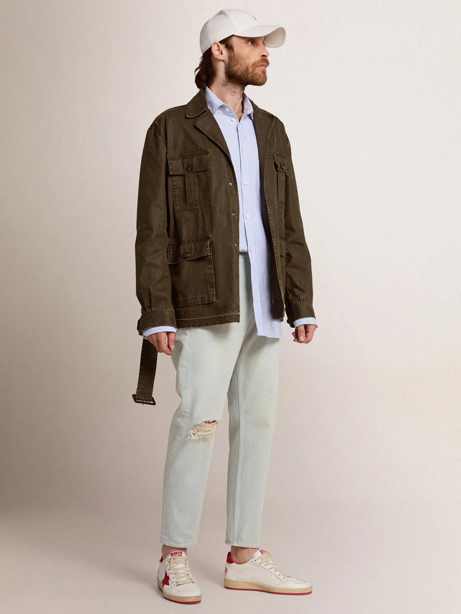 Hot Jaqueta safari masculina de lona verde-militar Casacos e blusões