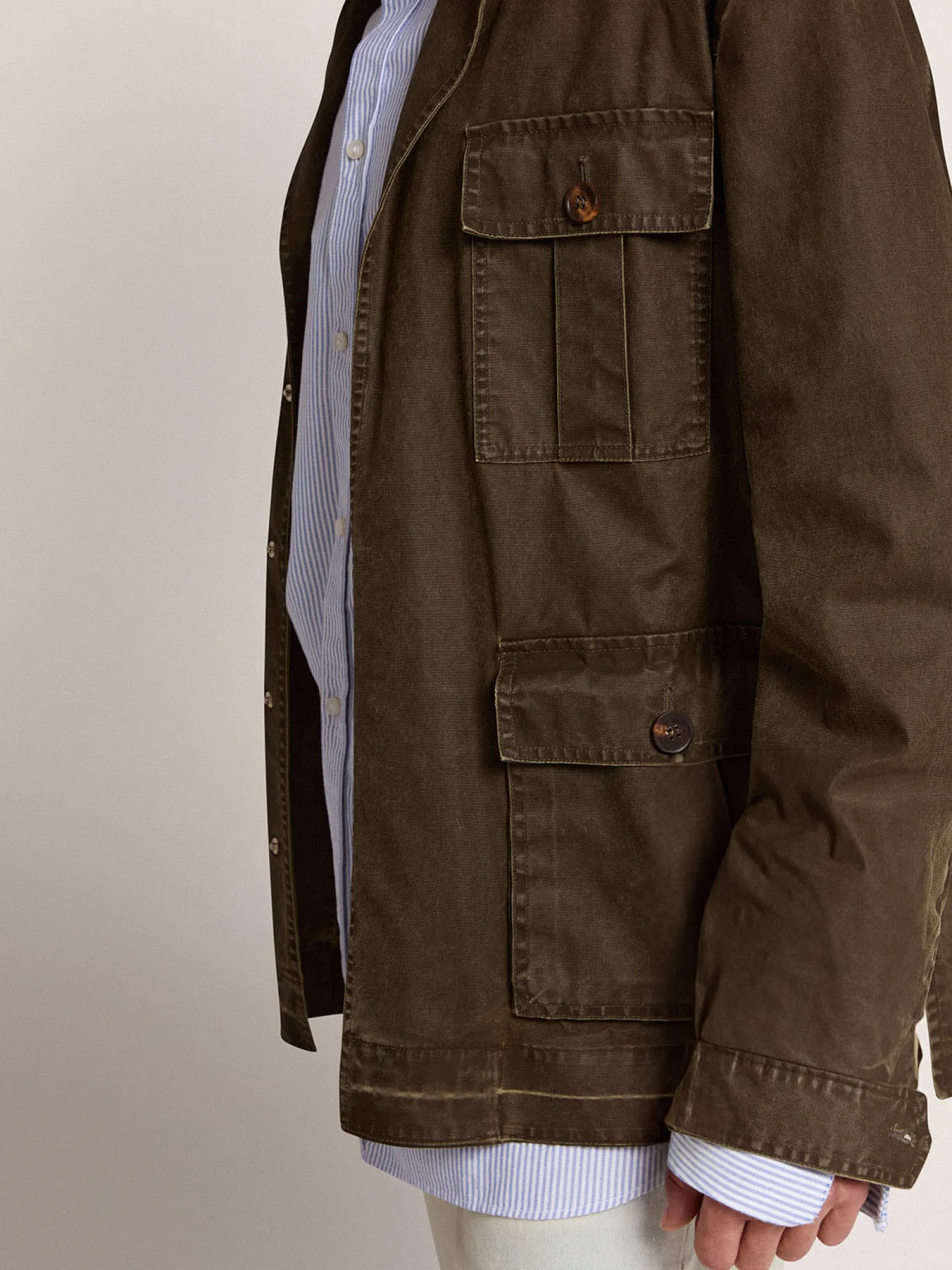 Hot Jaqueta safari masculina de lona verde-militar Casacos e blusões