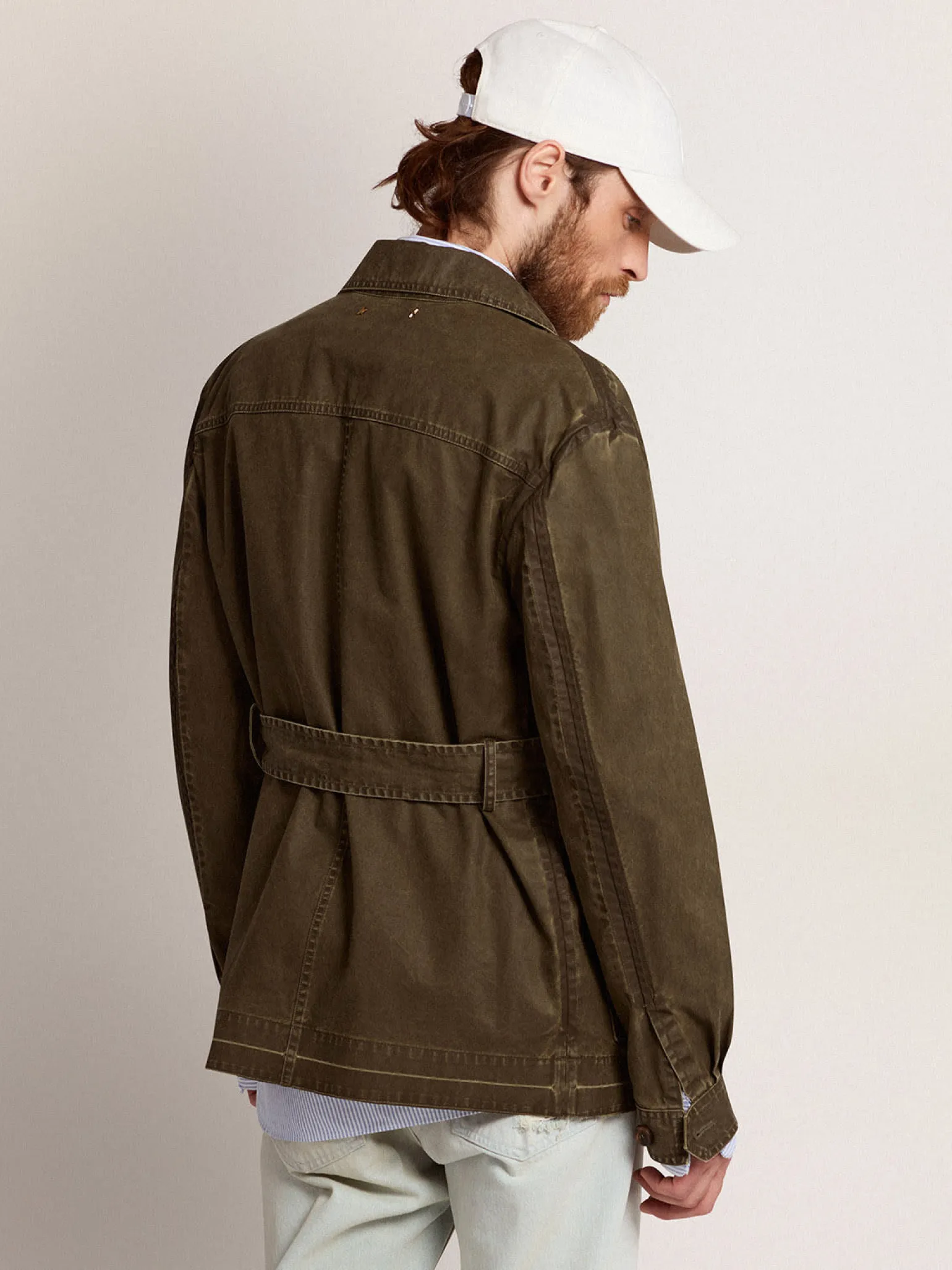 Hot Jaqueta safari masculina de lona verde-militar Casacos e blusões