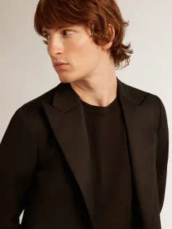Online Jaqueta smoking masculina em gabardine de lã preta Blazers