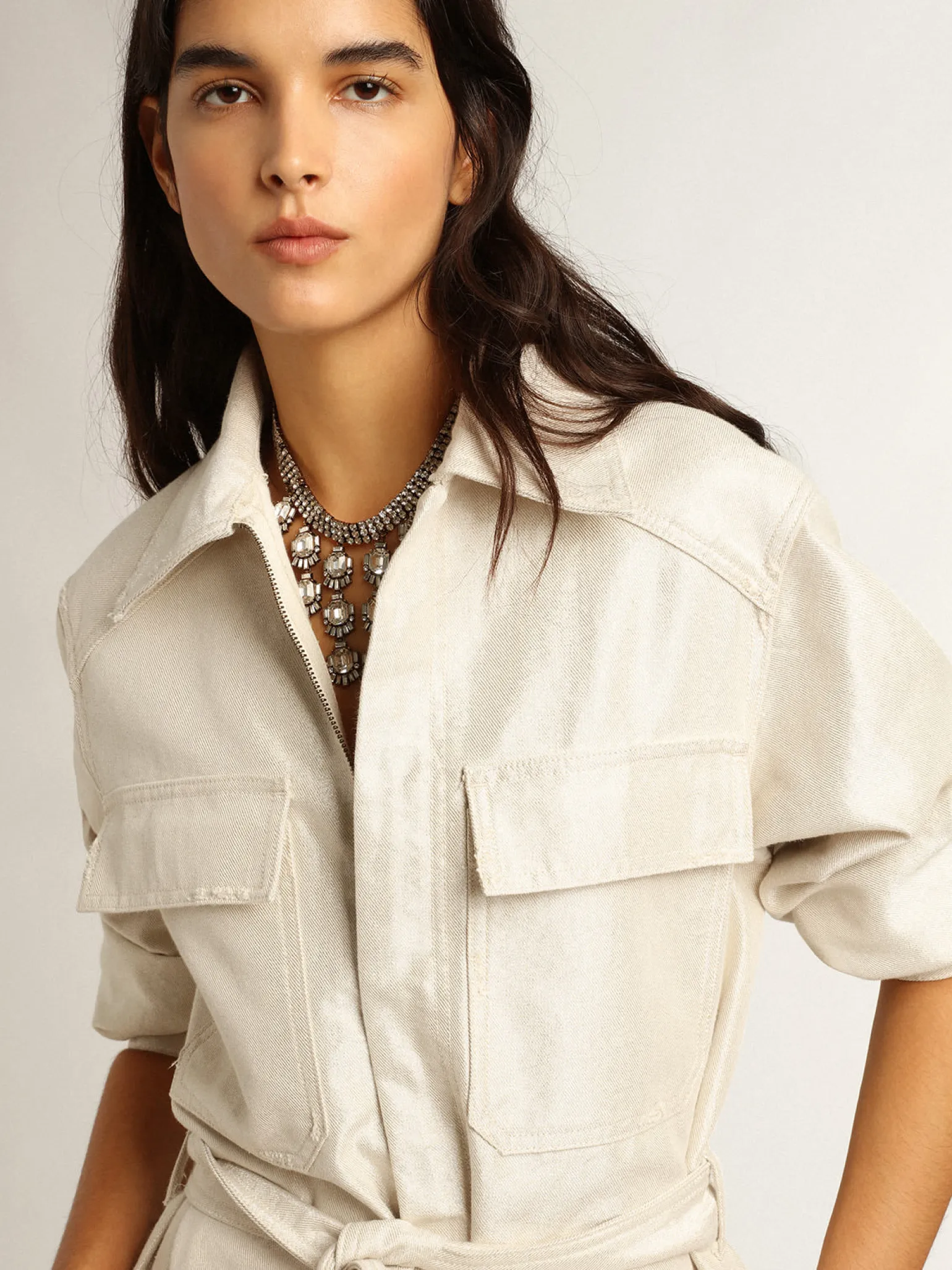 Online Macacão de brim branco dourado MULHER Vestidos e macacões