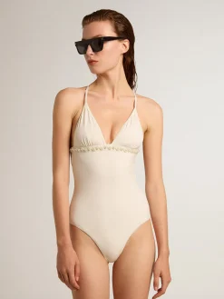 Outlet Maiô branco com bordado de pérolas MULHER Beachwear