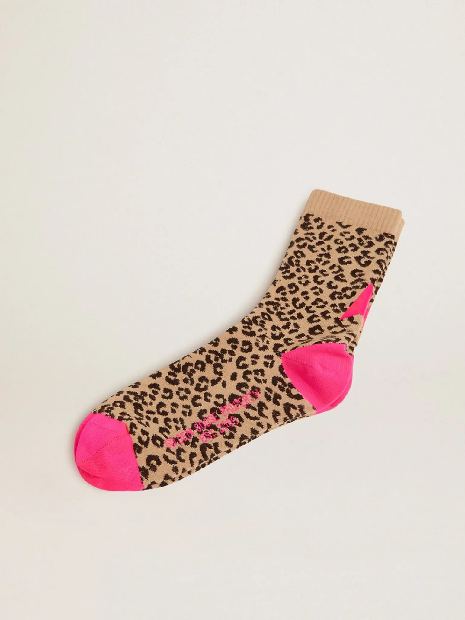 Hot Meias com estampa animal print e fundo areia com detalhes fúcsia MULHER Meias|Meias