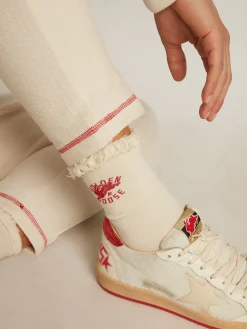 Cheap Meias na cor branco heritage com bordas desfiadas e logo CNY MULHER Meias|Meias