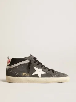 Cheap Mid Star de suede preto com estrela de couro branco e lista prateada Mid Star