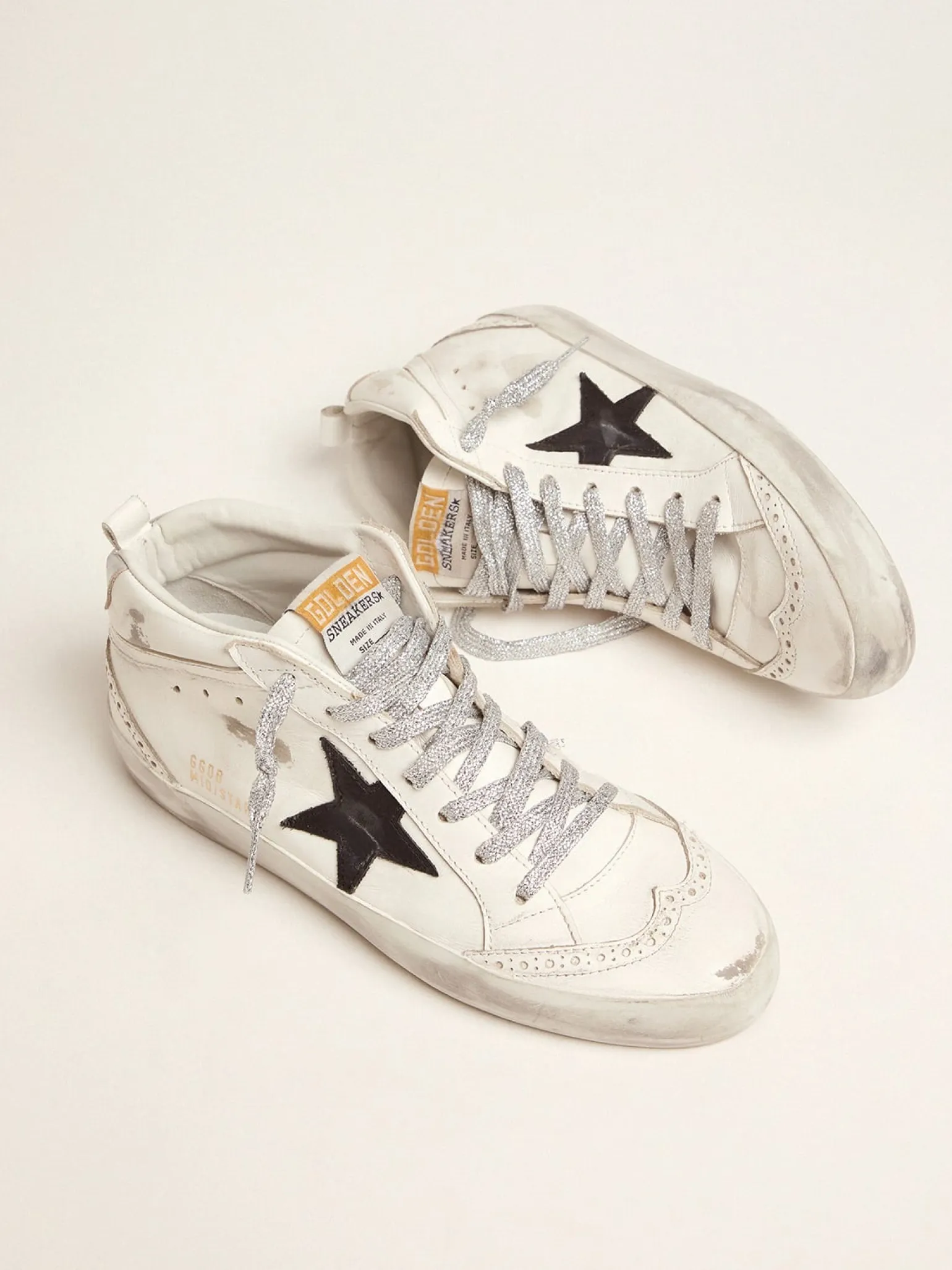 Clearance Mid Star feminino com talão metálico e cadarços de glitter MULHER Mid Star