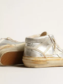 Clearance Mid Star Feminino de couro metálico prateado com estrela cor de marfim MULHER Mid Star