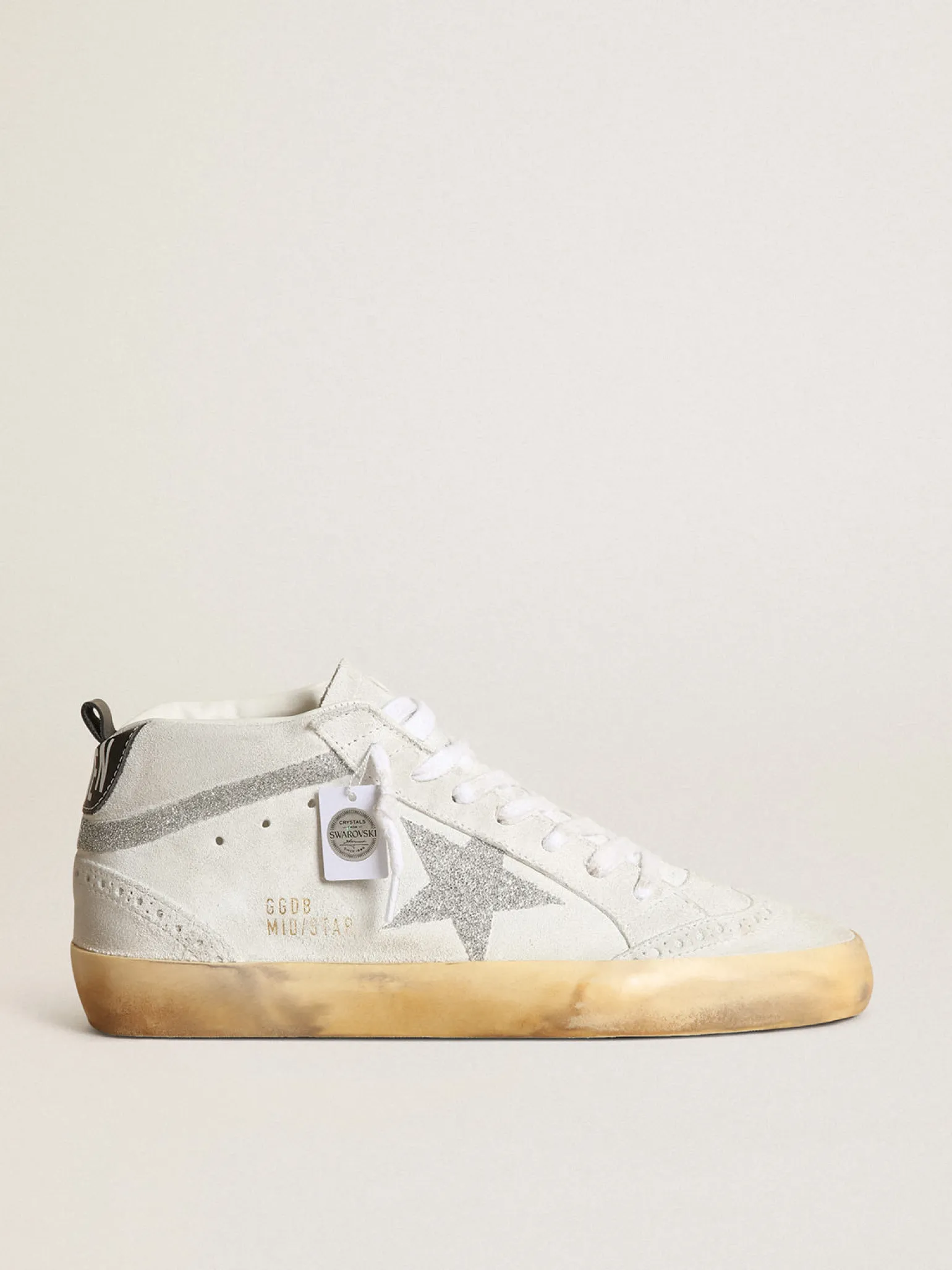Hot Mid Star feminino de suede branco com estrela e lista Swarovski MULHER Mid Star