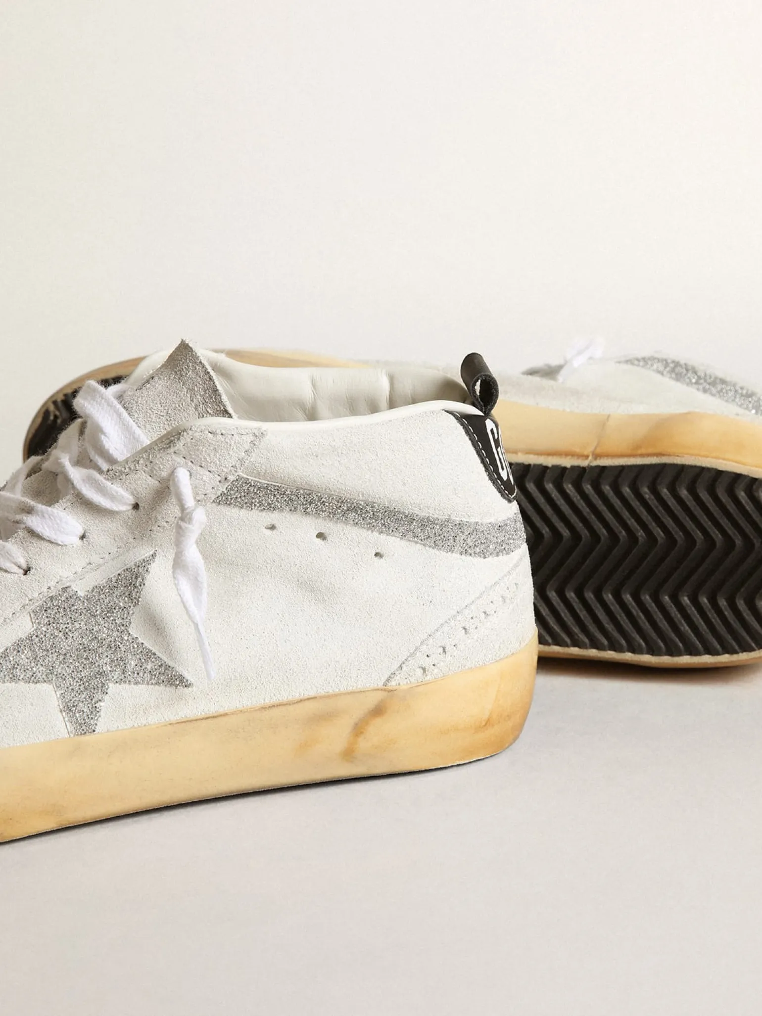 Hot Mid Star feminino de suede branco com estrela e lista Swarovski MULHER Mid Star