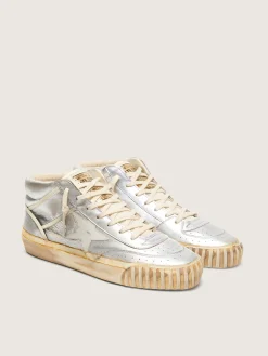 Flash Sale Mid Star Masculino de couro metálico prateado com estrela cor de marfim Mid Star