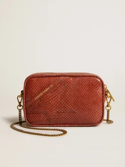 Fashion Mini Star Bag de couro com estampa de píton cor de ferrugem MULHER Minibolsas