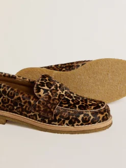 Cheap Mocassim Feminino de couro cavalinho com estampa de leopardo MULHER Sapatos