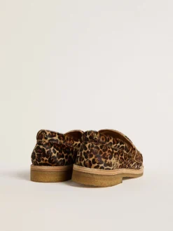 Cheap Mocassim Feminino de couro cavalinho com estampa de leopardo MULHER Sapatos