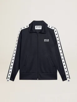 Store Moletom azul-escuro com zíper e fita branca e estrelas em contraste MULHER Moletons