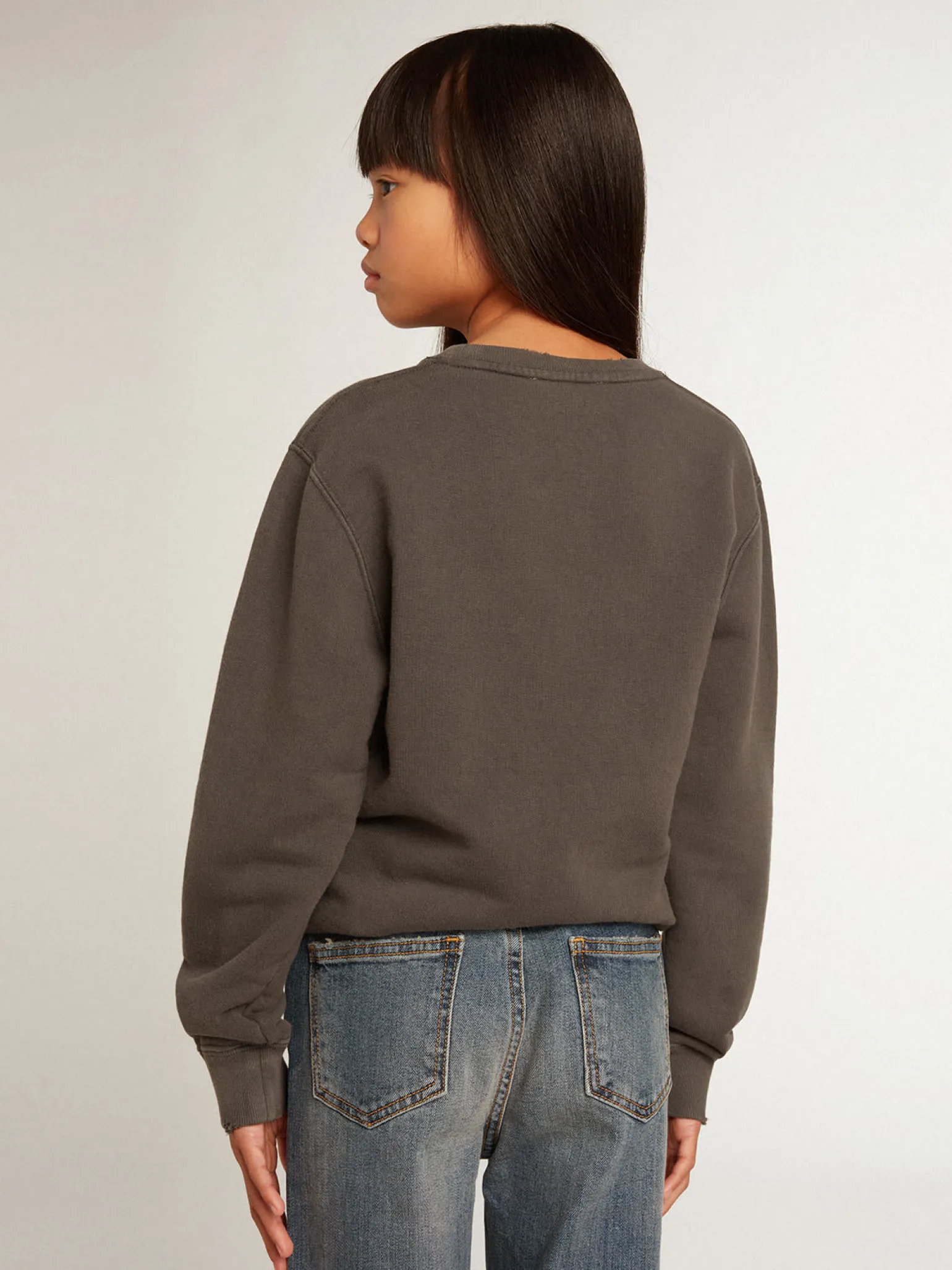 Online Moletom cinza com tratamento desgastado e escrita com cristais Roupas de cima (4-12 years)