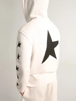 Best Sale Moletom com capuz Alighiero Coleção Star branco vintage com estrelas pretas em contraste Moletons
