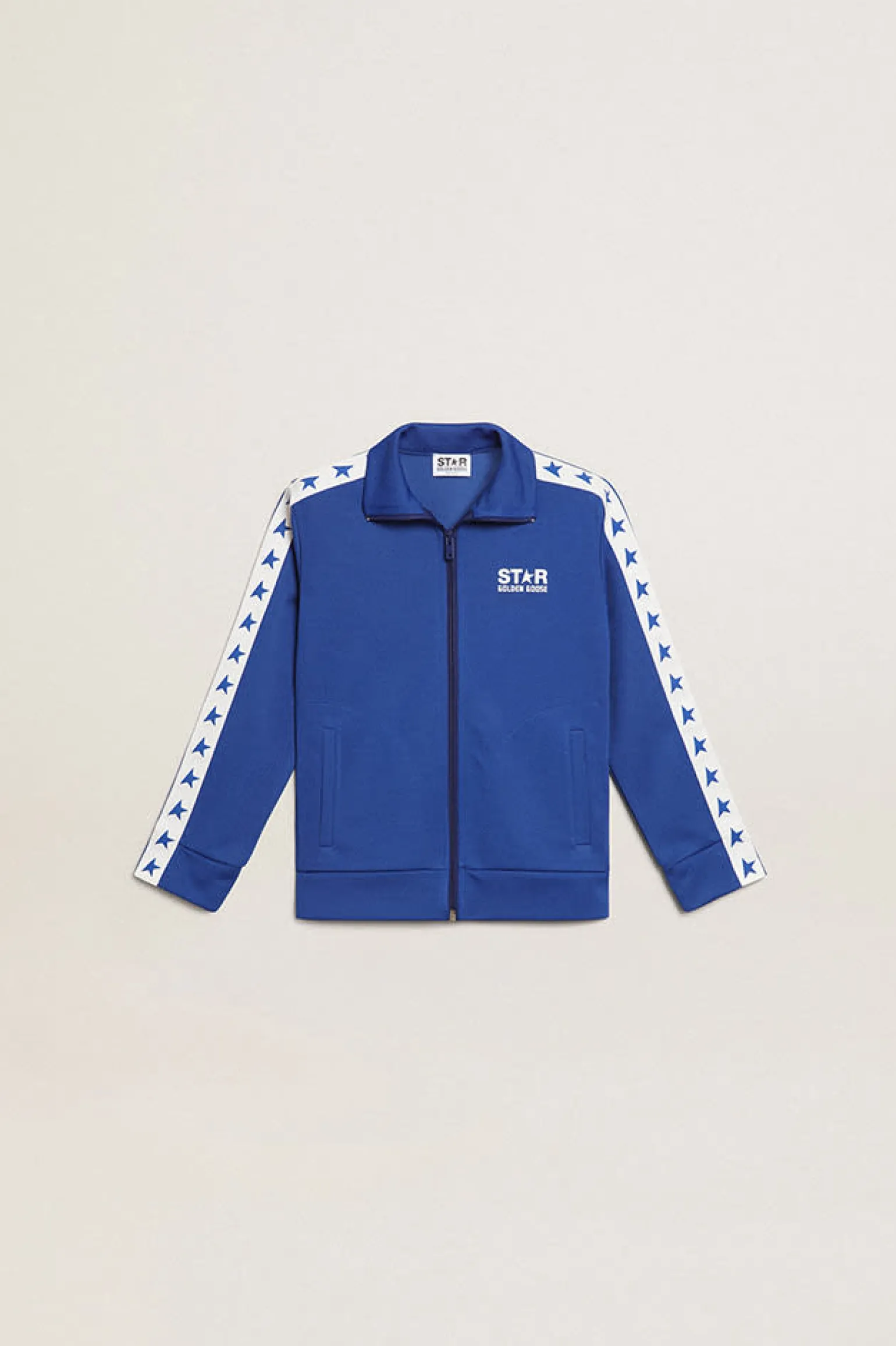 Cheap Moletom com zíper azul com faixa branca e estrelas azuis Roupas de cima (4-12 years)