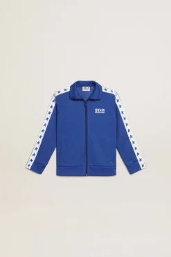 Cheap Moletom com zíper azul com faixa branca e estrelas azuis Roupas de cima (4-12 years)