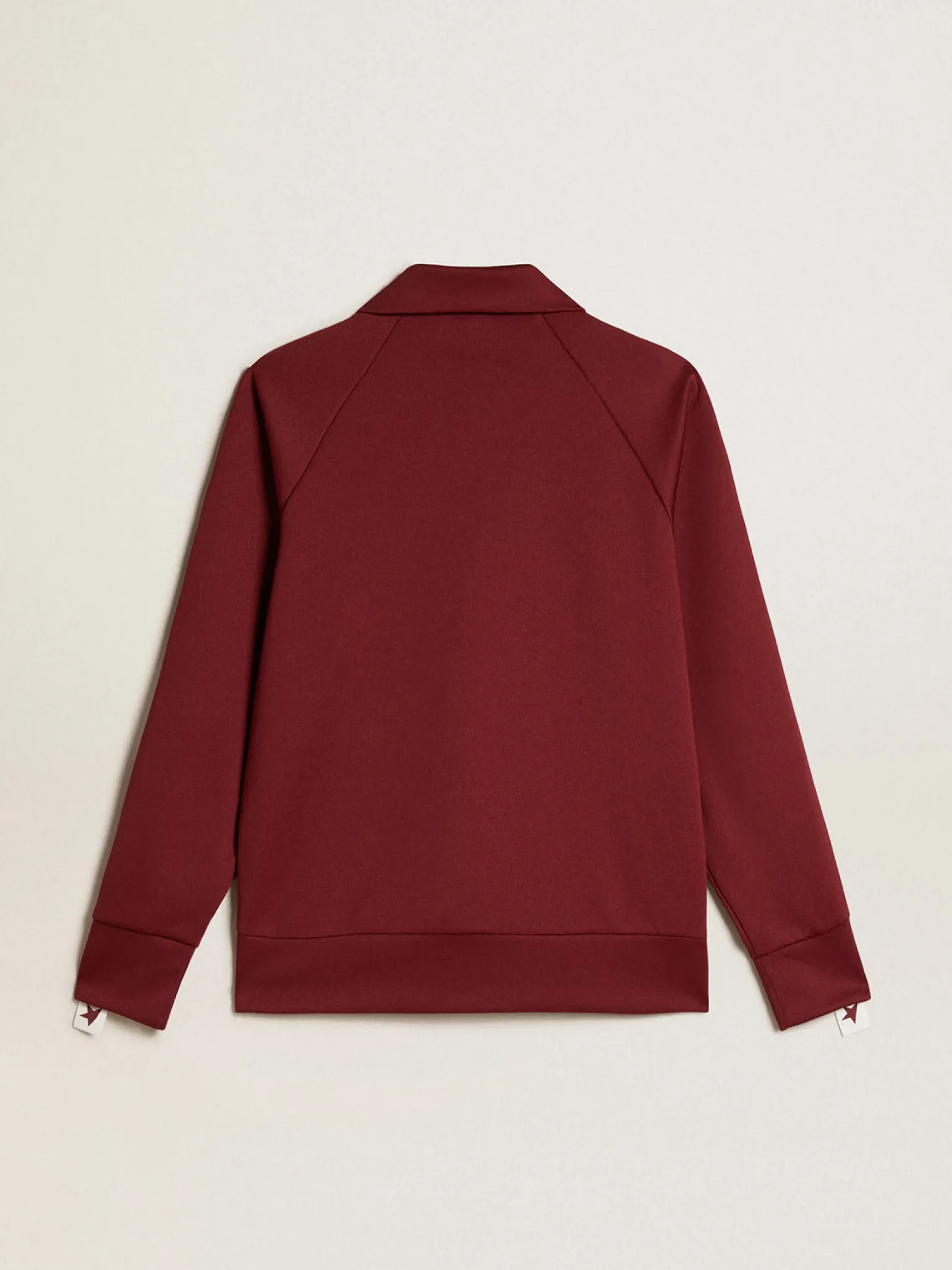 Fashion Moletom feminino bordô com zíper, faixa branca e estrelas em contraste MULHER Moletons
