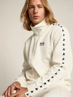 Discount Moletom masculino cor de papiro com zíper e estrelas pretas Moletons