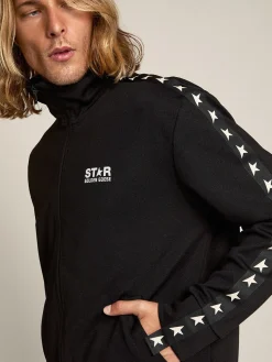 Best Moletom masculino preto com zíper com estrelas brancas Moletons