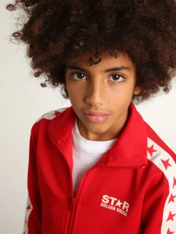 Discount Moletom vermelho com zíper, listras brancas e estrelas vermelhas Roupas de cima (4-12 years)|Roupas de cima (4-12 years)