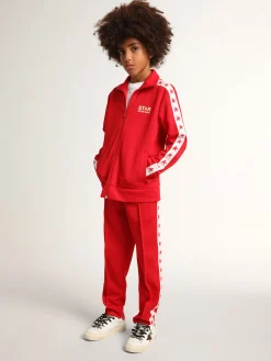 Discount Moletom vermelho com zíper, listras brancas e estrelas vermelhas Roupas de cima (4-12 years)|Roupas de cima (4-12 years)