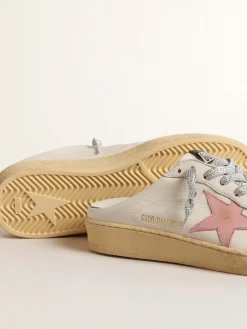 Cheap Mule Ball Star de napa branca com estrela de couro rosa antigo MULHER Beachwear|Ball Star