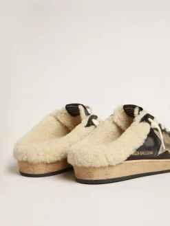 Clearance Mule Ball Star de napa com estrela platinada e forro de shearling MULHER Ball Star
