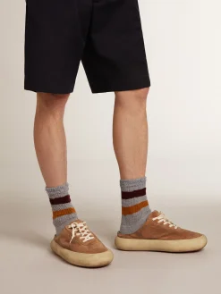 Sale Mule Space-Star Masculina de suede tabaco com estrela perfurada Space-Star