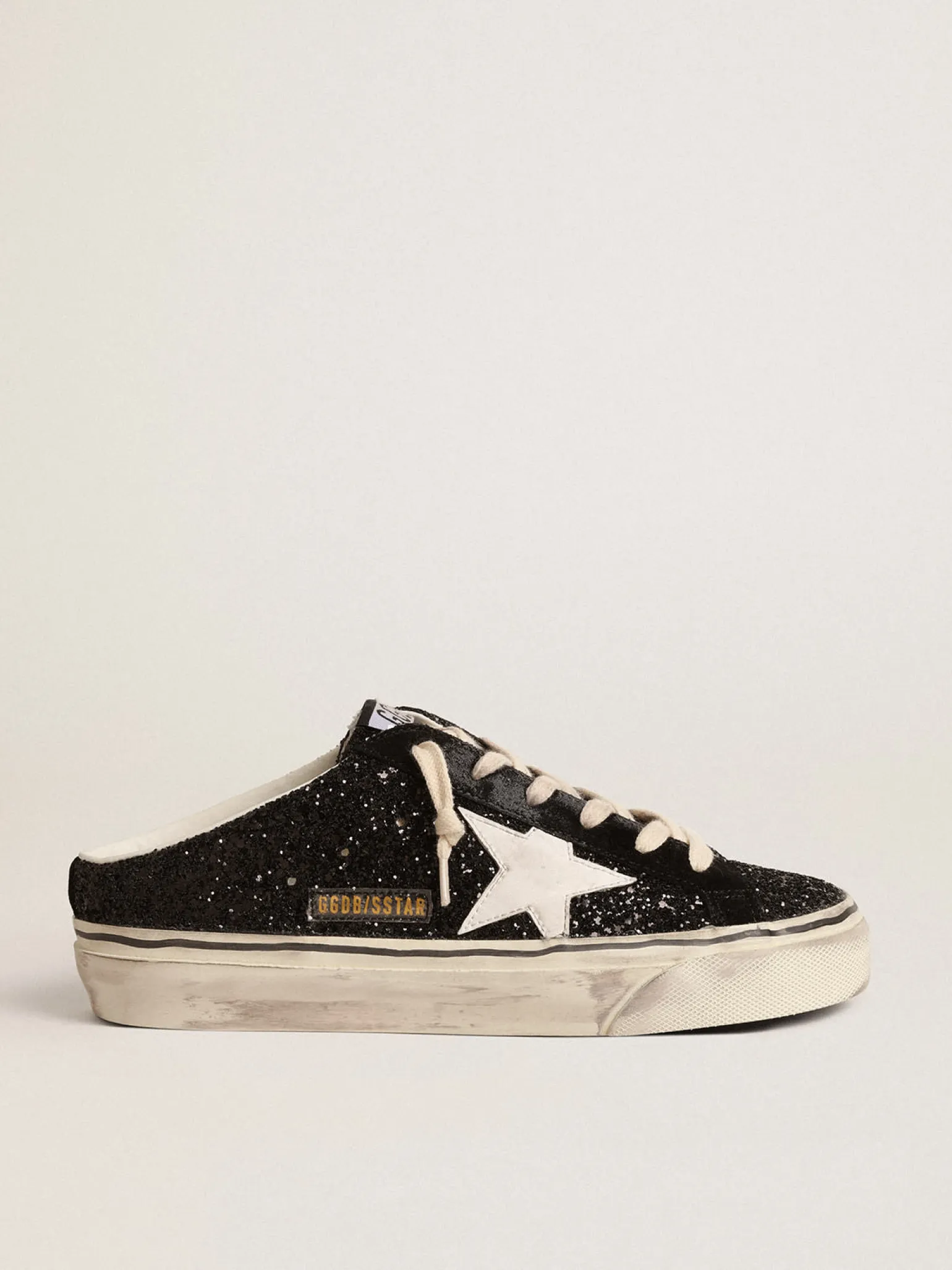 Best Sale Mule Super-Star de glitter preto com estrela de base vegetal branca MULHER Super-Star Sabot